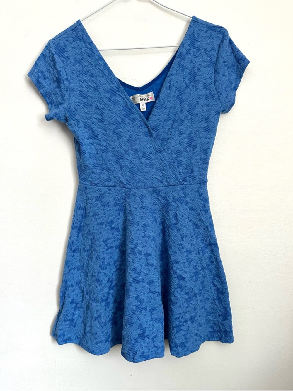 Blue Floral V-Neck Mini Skater Dress